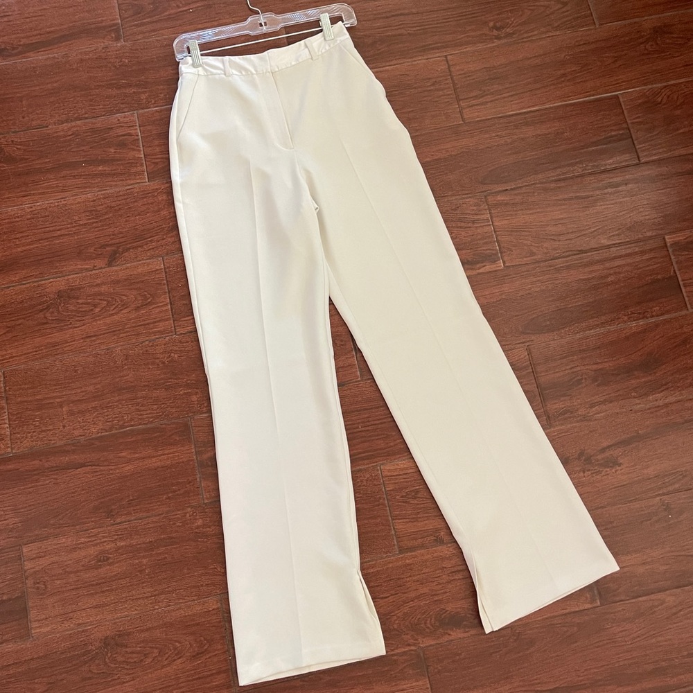 ASOS white high-waisted pants w/ slit at bottom